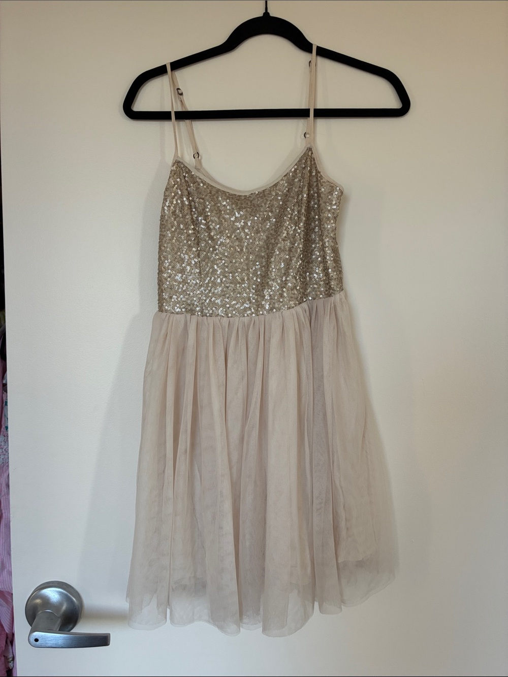 Abercrombie & Fitch Gold Sequin Bodice Champagne Tulle Dress